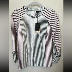 NEW Nordstrom Halogen Striped ButtonUp Blouse, RollTab Slv, Primary Colors, Sz L